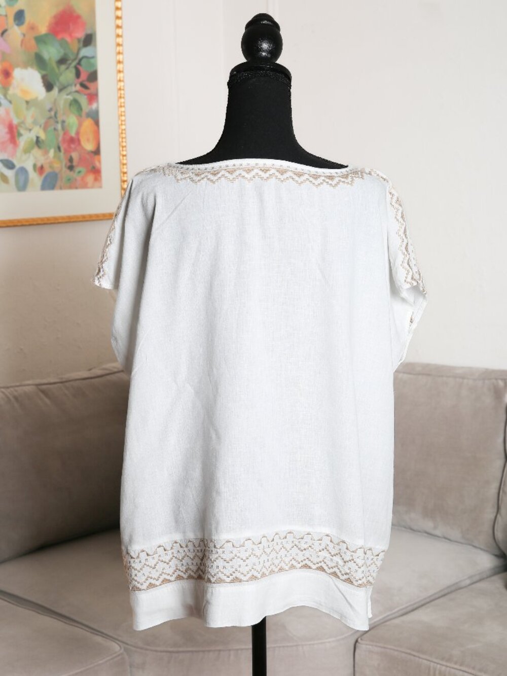 J. JILL Boho Embroidered Linen-Blend Top - Picture 3 of 12